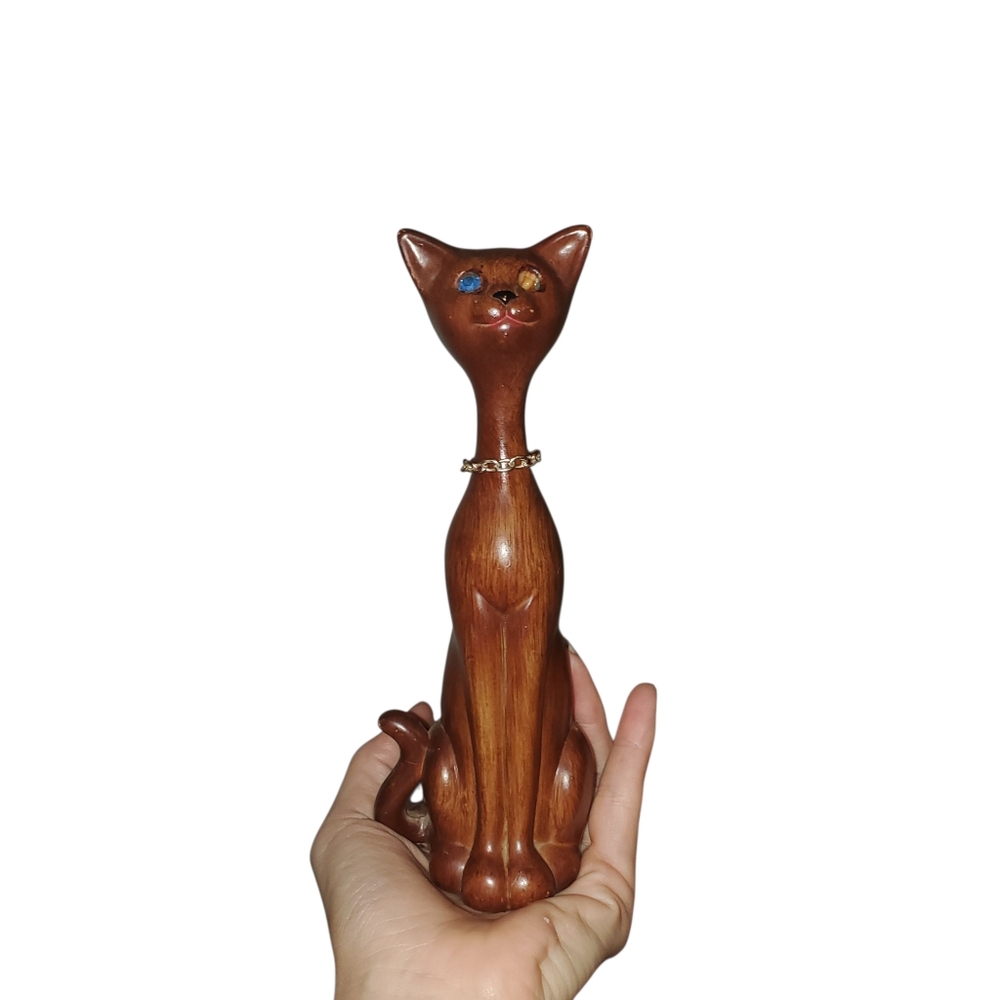 Vintage Wooden Looking Kitty Figurine